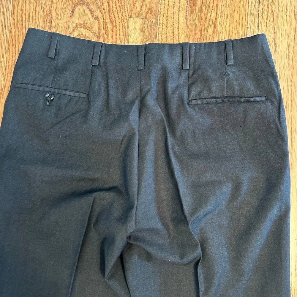 Oxxford Clothes Highest Quality Charcoal Flannel Wool Flat Frt Dress Pants 36X33